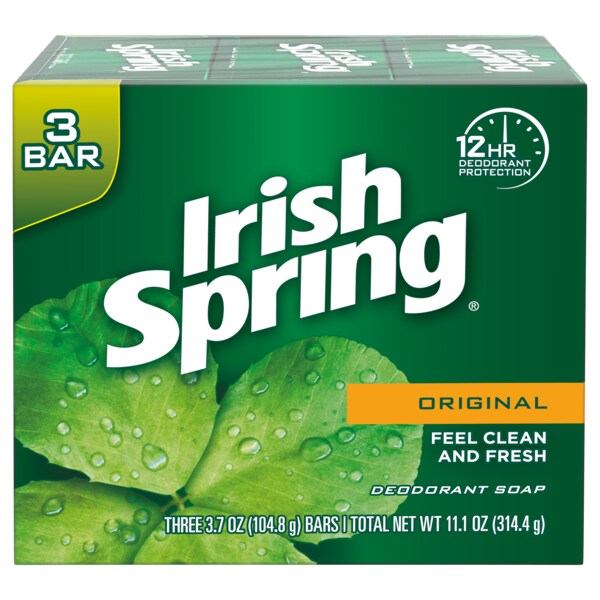 Irish Spring Deodorant Bar Soap, Green, 3.75 oz, Recyclable, Gluten-free, Phthalate-free, Paraben-free, 18 PK 114177 - main
